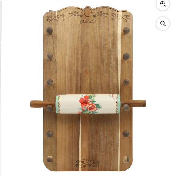 NEW PIONEER WOMAN CERAMIC ROLLING PIN PAINTED MEADOWS & ACACIA WOOD RACK SET NWT - Picture 2 of 9